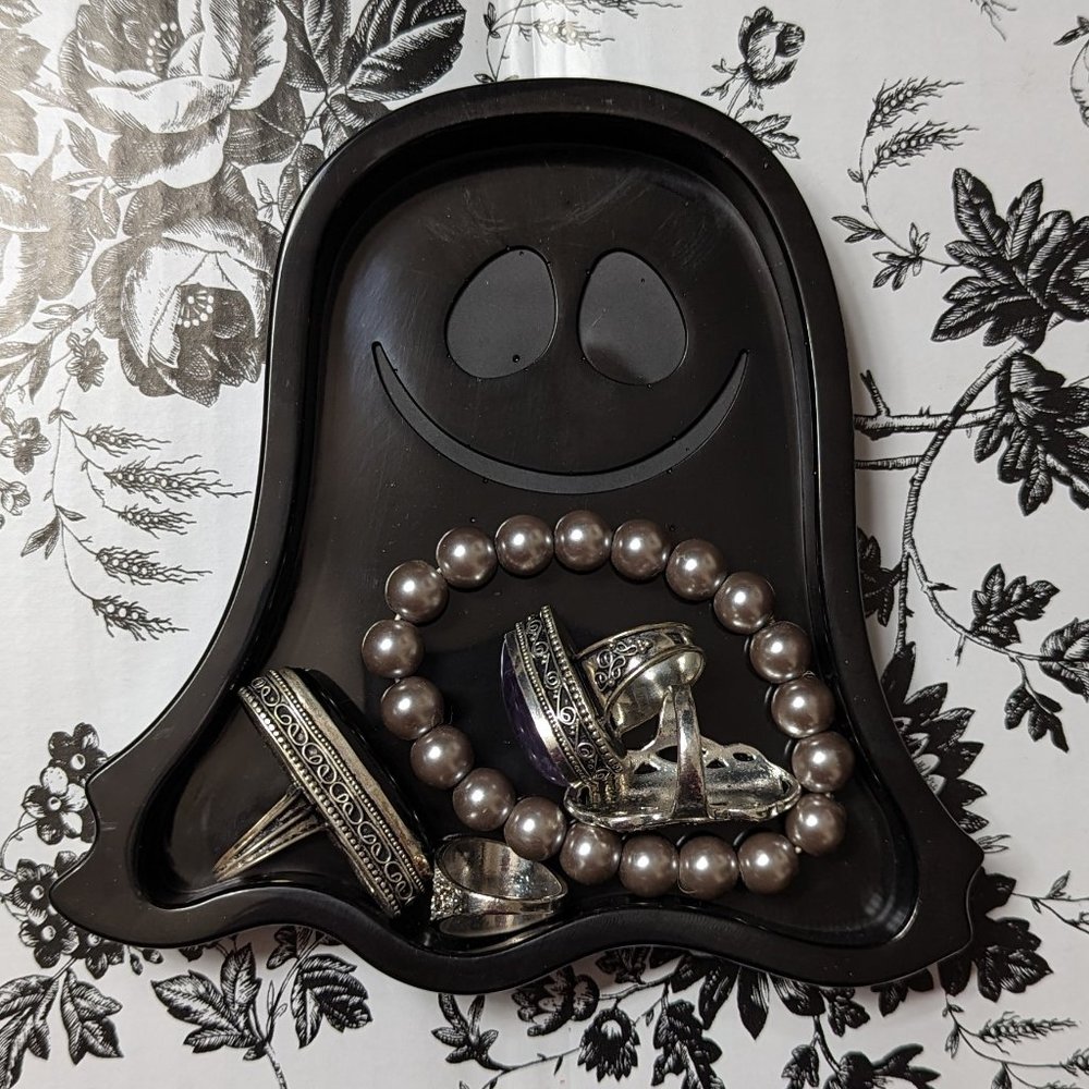 Smiling Black GHOST Resin Catch-All DISH • Ghost Storage Box/Tray • Gothic Decor